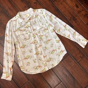 Maeve by Anthropologie Lightweight Button-Up Shirt with Monkey/Tiger Print Cream